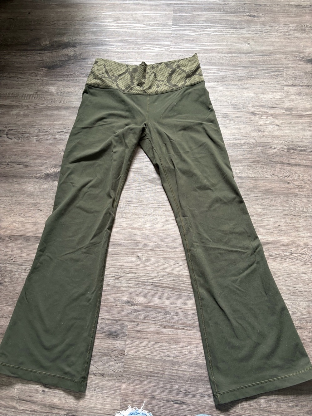 lululemon athletica Olive Green Flare Leggings with Patterned Waistband